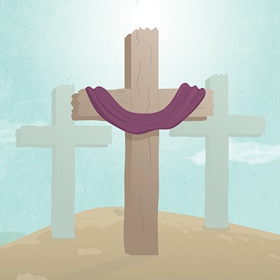 Illustration of cross with purple sash