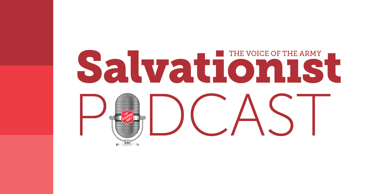 A graphic with the Salvationist Podcast logo that reads "The Voice of the Army: Salvationist Podcast". In place of one of the letters of "Podcast", is a microphone.