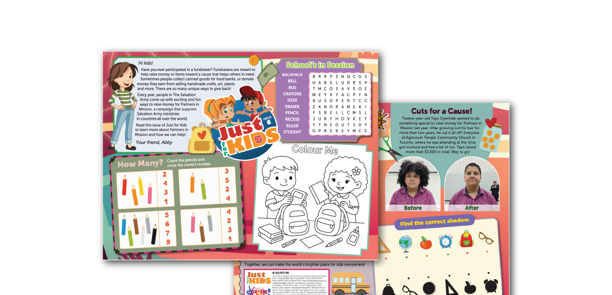 A graphic of two Just For Kids issues spread out.